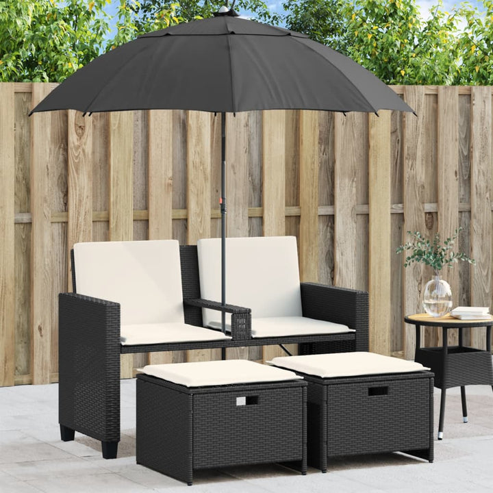 Gartensofa 2-Sitzer Sonnenschirm Und Hocker Poly Rattan