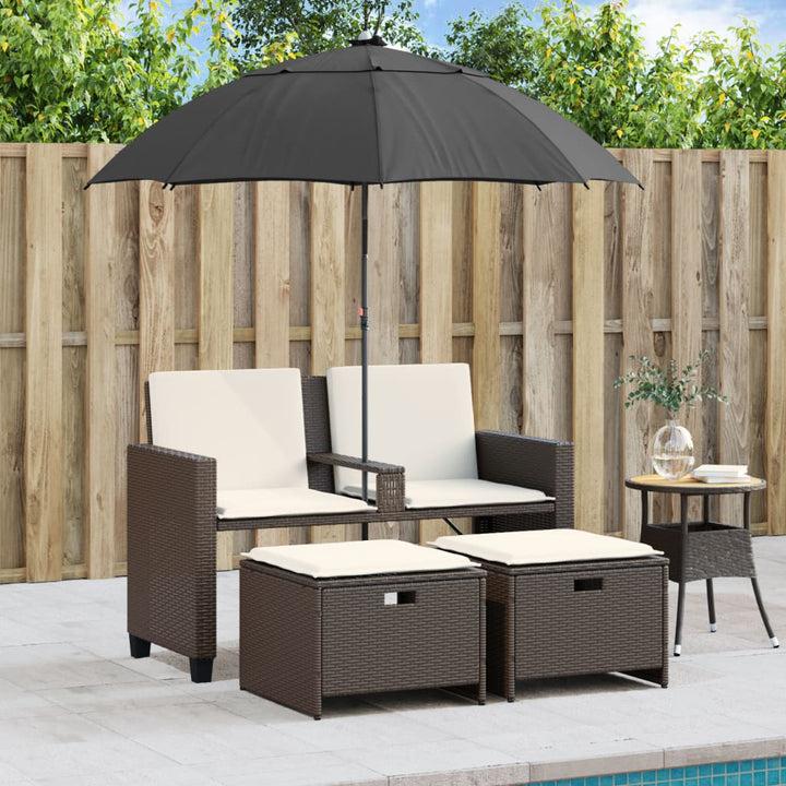 Gartensofa 2-Sitzer Sonnenschirm Und Hocker Poly Rattan