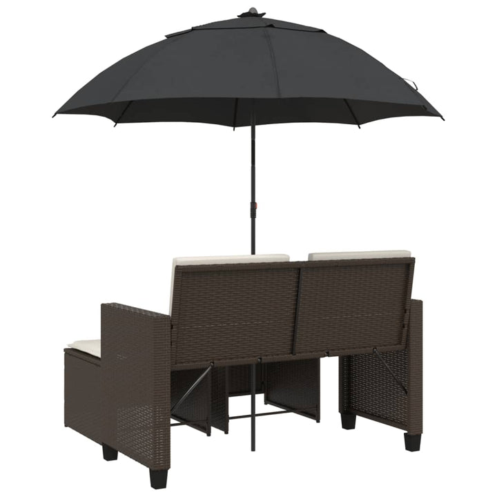 Gartensofa 2-Sitzer Sonnenschirm Und Hocker Poly Rattan