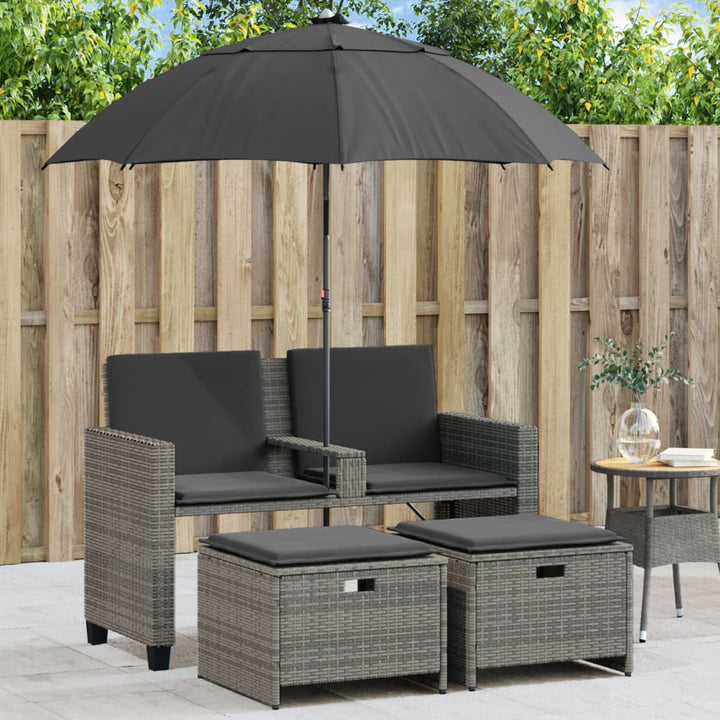 Gartensofa 2-Sitzer Sonnenschirm Und Hocker Poly Rattan