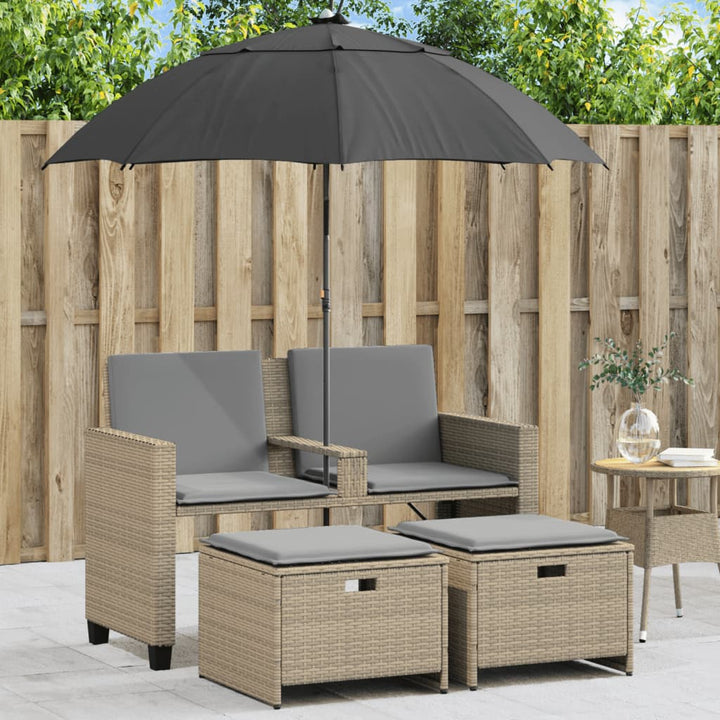 Gartensofa 2-Sitzer Sonnenschirm Und Hocker Poly Rattan