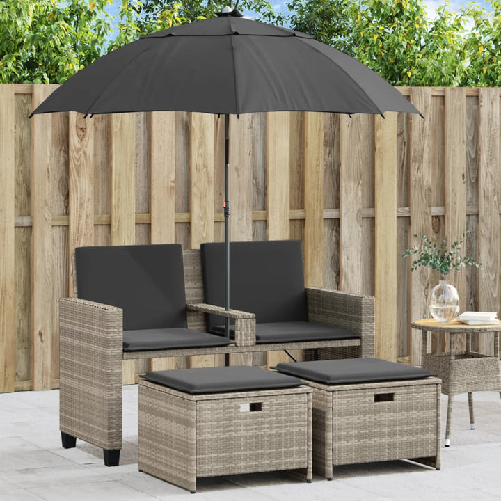 Gartensofa 2-Sitzer Sonnenschirm Und Hocker Poly Rattan