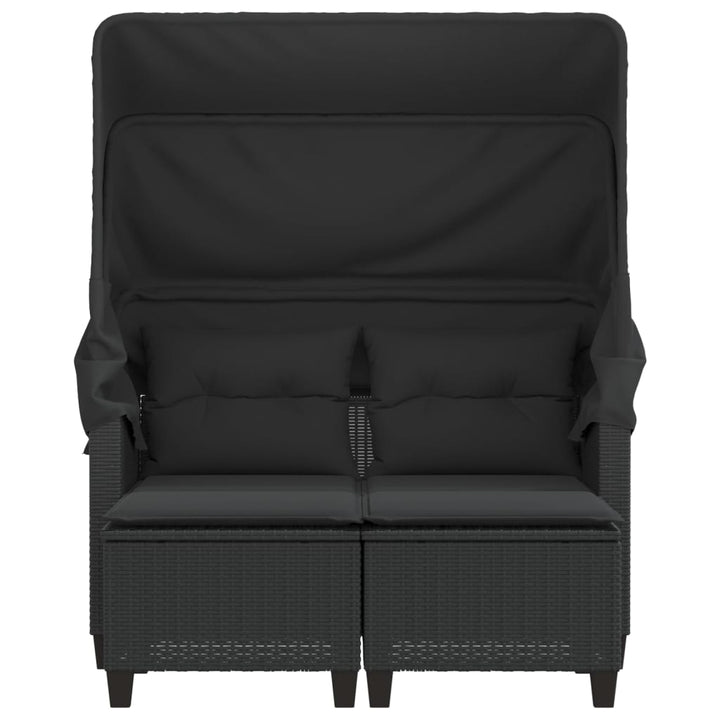 Gartensofa 2-Sitzer Mit Dach Und Hockern Poly Rattan Schwarz