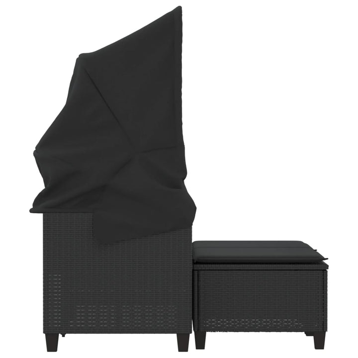 Gartensofa 2-Sitzer Mit Dach Und Hockern Poly Rattan Schwarz