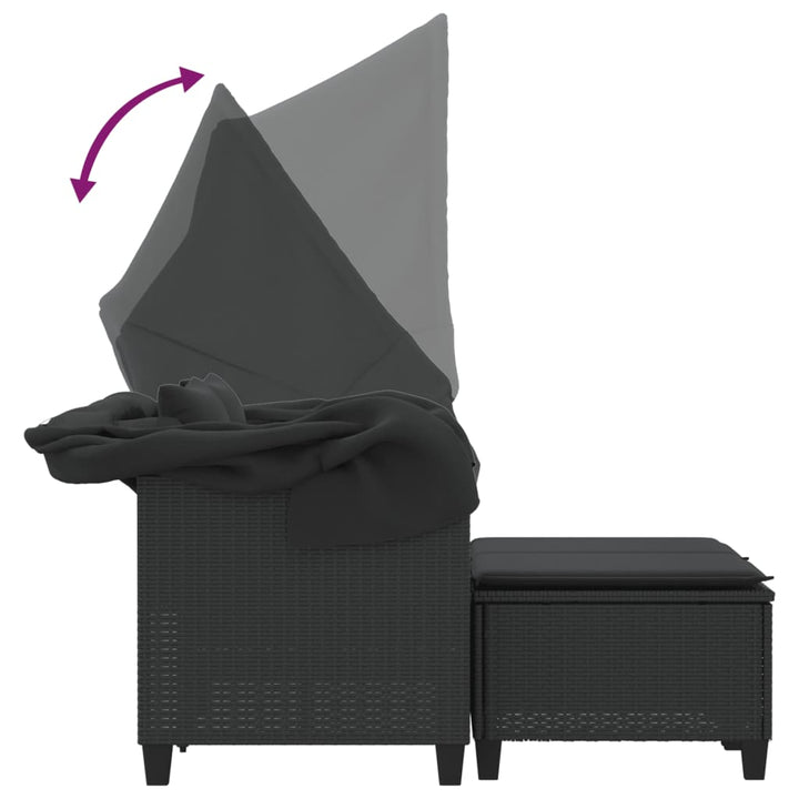 Gartensofa 2-Sitzer Mit Dach Und Hockern Poly Rattan Schwarz