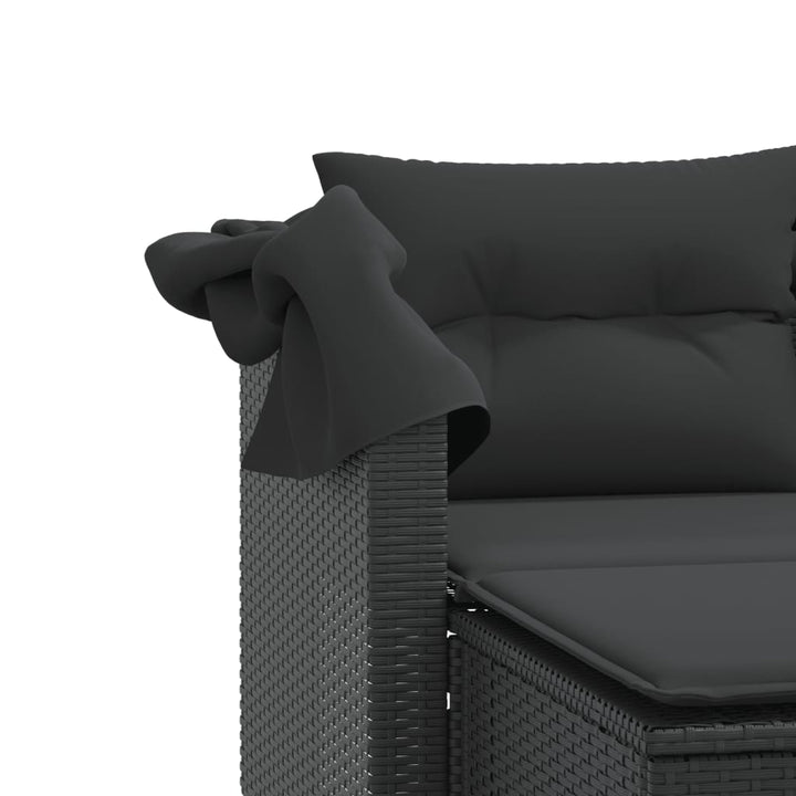 Gartensofa 2-Sitzer Mit Dach Und Hockern Poly Rattan Schwarz