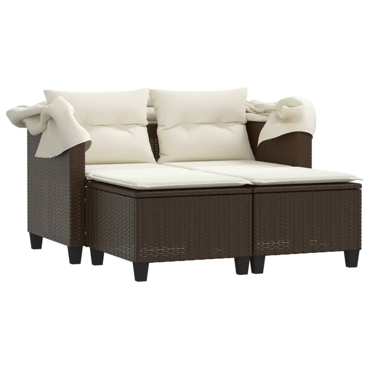 Gartensofa 2-Sitzer Mit Dach Und Hockern Poly Rattan