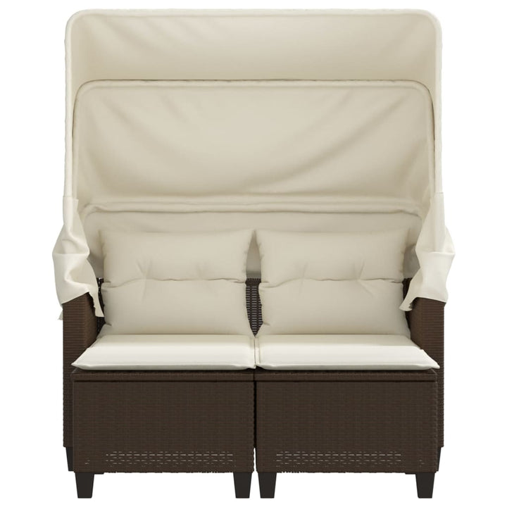 Gartensofa 2-Sitzer Mit Dach Und Hockern Poly Rattan