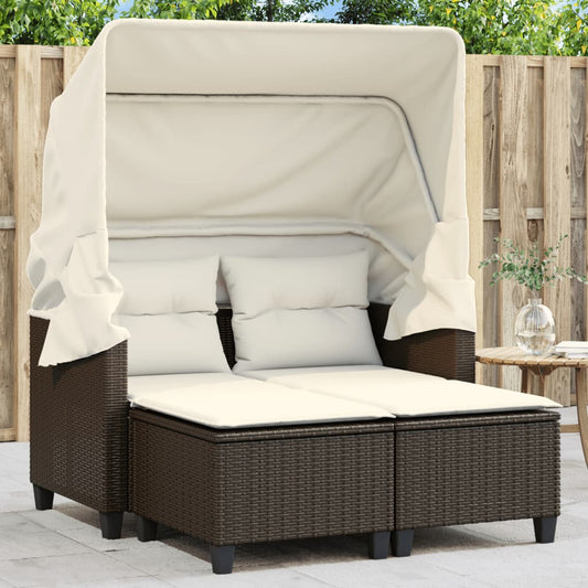 Gartensofa 2-Sitzer Mit Dach Und Hockern Poly Rattan