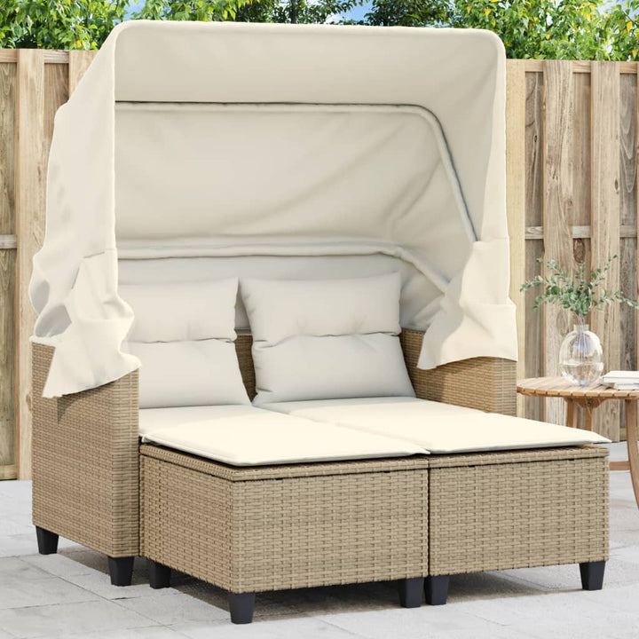 Gartensofa 2-Sitzer Mit Dach Und Hockern Poly Rattan