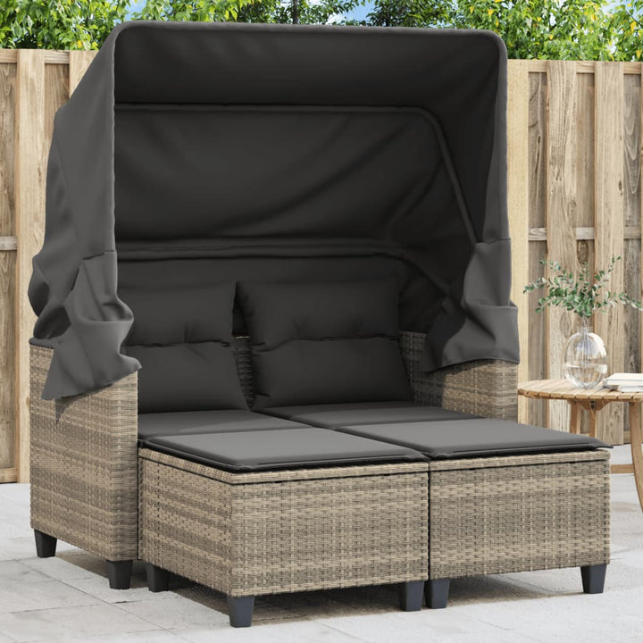 Gartensofa 2-Sitzer Mit Dach Und Hockern Poly Rattan