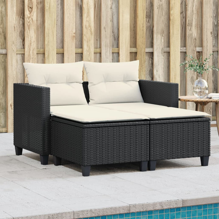 Gartensofa 2-Sitzer Mit Dach Und Hockern Poly Rattan