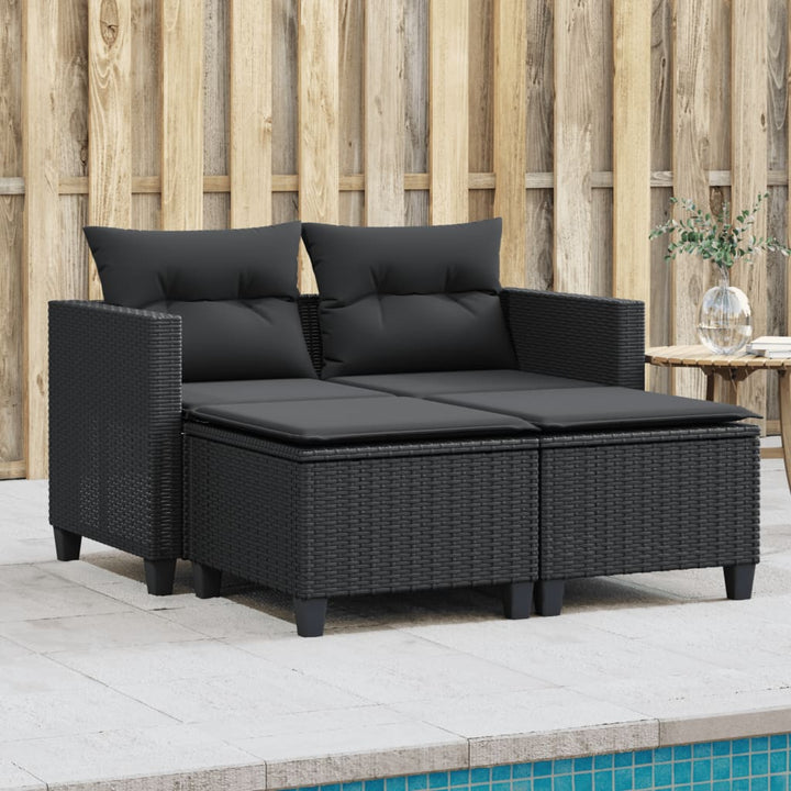 Gartensofa 2-Sitzer Mit Dach Und Hockern Poly Rattan