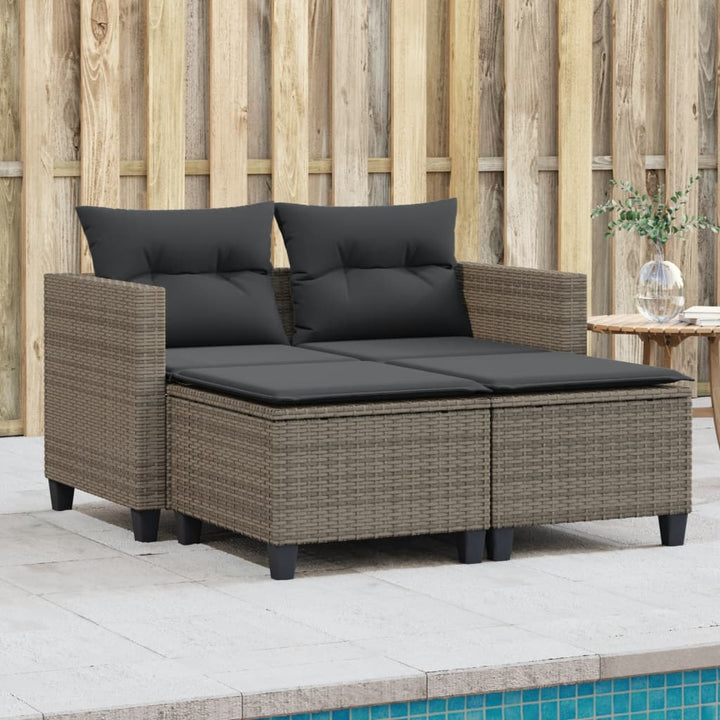 Gartensofa 2-Sitzer Mit Dach Und Hockern Poly Rattan