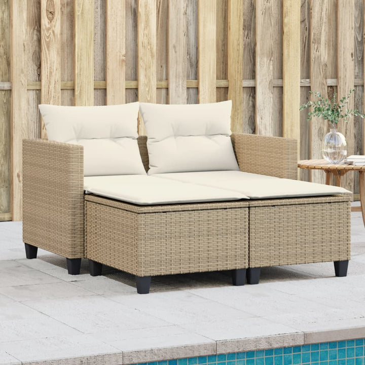 Gartensofa 2-Sitzer Mit Dach Und Hockern Poly Rattan