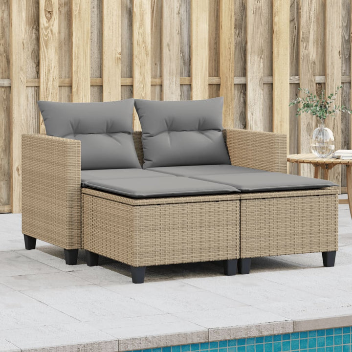 Gartensofa 2-Sitzer Mit Dach Und Hockern Poly Rattan