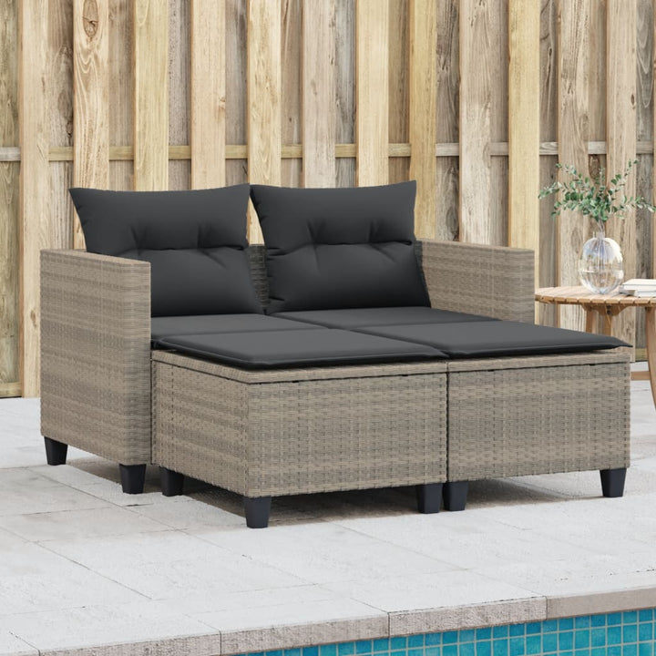 Gartensofa 2-Sitzer Mit Dach Und Hockern Poly Rattan