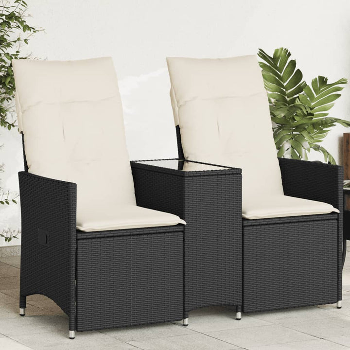 Gartensofa 2-Sitzer Verstellbar Mit Tisch Poly Rattan Schwarz