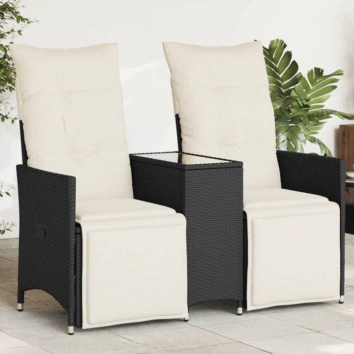 Gartensofa 2-Sitzer Verstellbar Mit Tisch Poly Rattan Schwarz