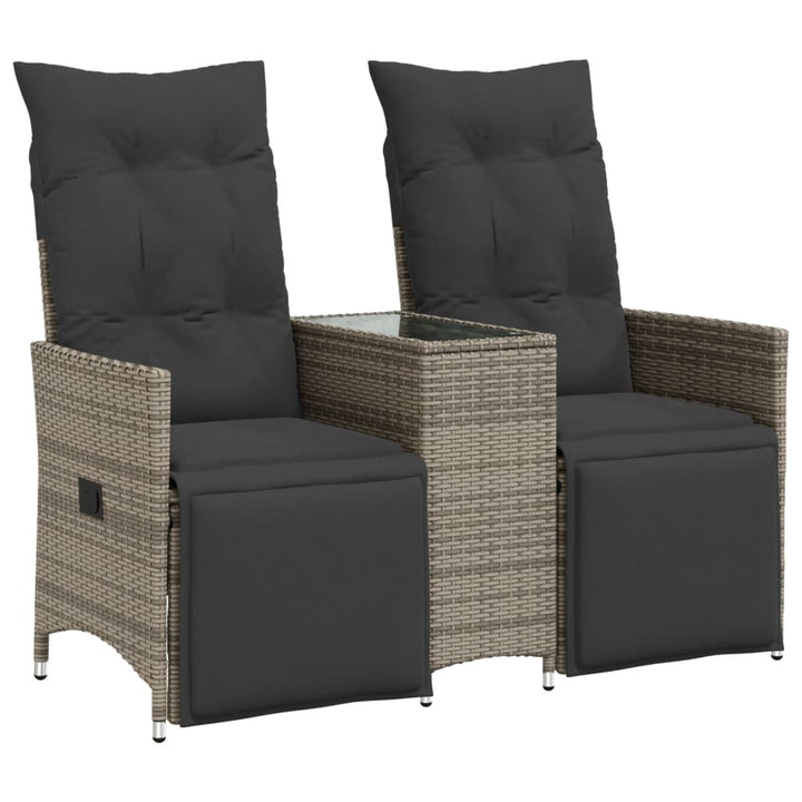 Gartensofa 2-Sitzer Verstellbar Mit Tisch Poly Rattan Grau