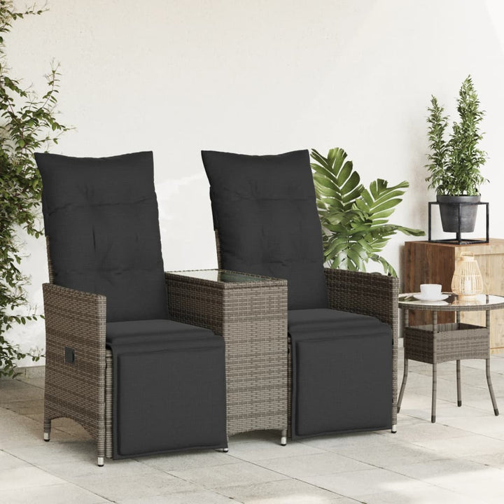 Gartensofa 2-Sitzer Verstellbar Mit Tisch Poly Rattan Grau