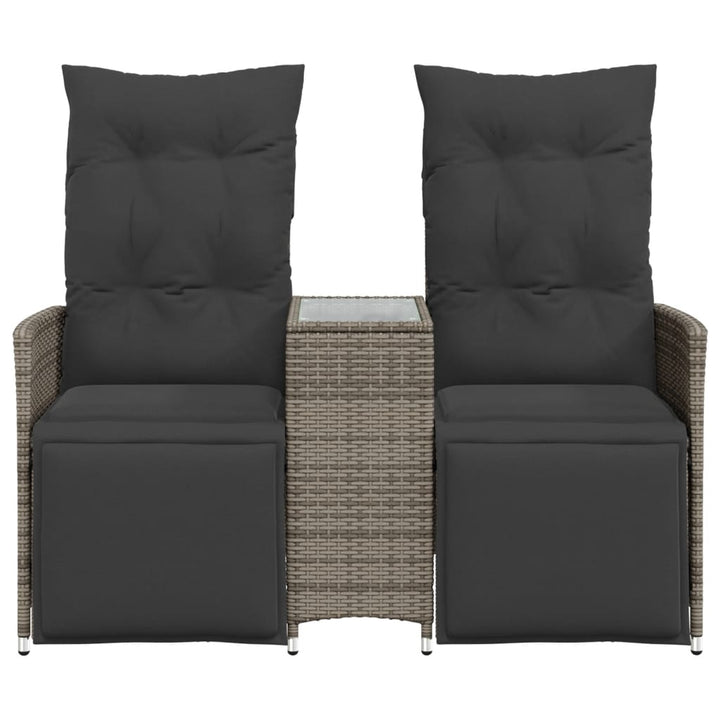 Gartensofa 2-Sitzer Verstellbar Mit Tisch Poly Rattan Grau