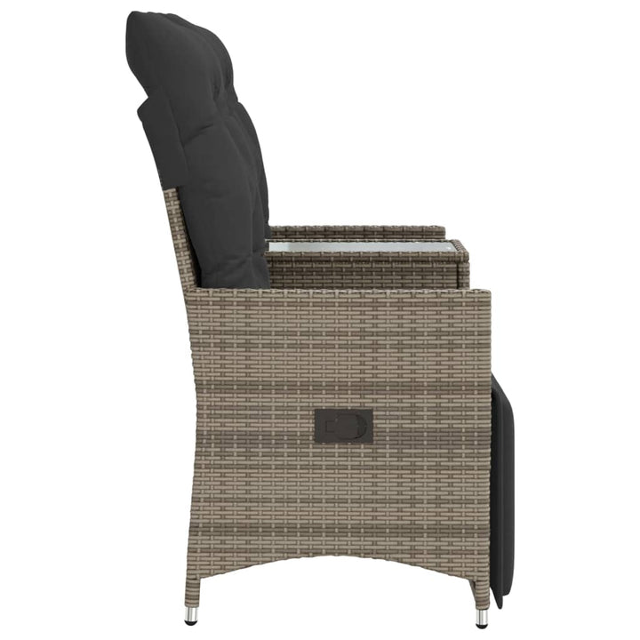 Gartensofa 2-Sitzer Verstellbar Mit Tisch Poly Rattan Grau