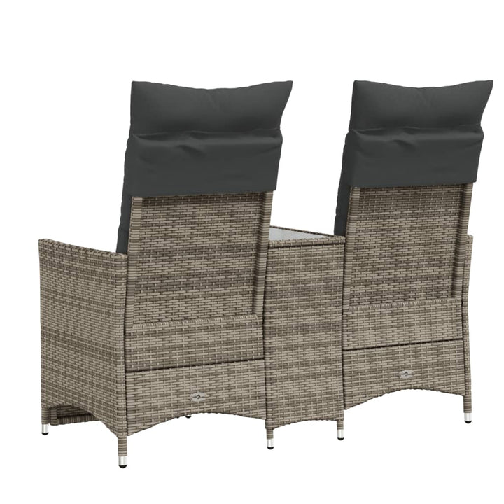 Gartensofa 2-Sitzer Verstellbar Mit Tisch Poly Rattan Grau