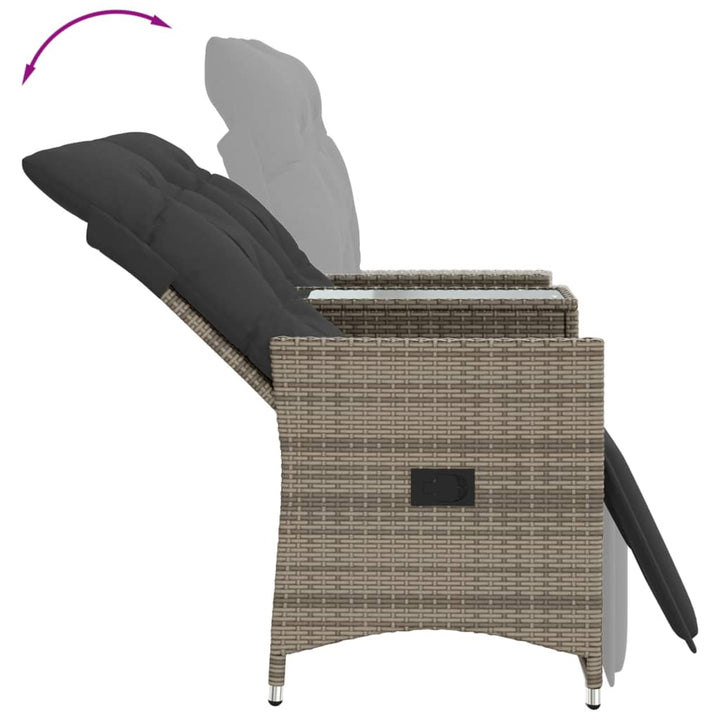 Gartensofa 2-Sitzer Verstellbar Mit Tisch Poly Rattan Grau