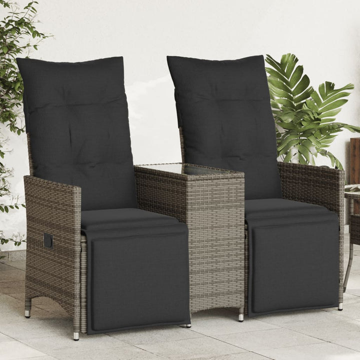 Gartensofa 2-Sitzer Verstellbar Mit Tisch Poly Rattan Grau