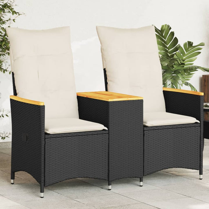 Gartensofa 2-Sitzer Verstellbar Mit Tisch Poly Rattan Schwarz