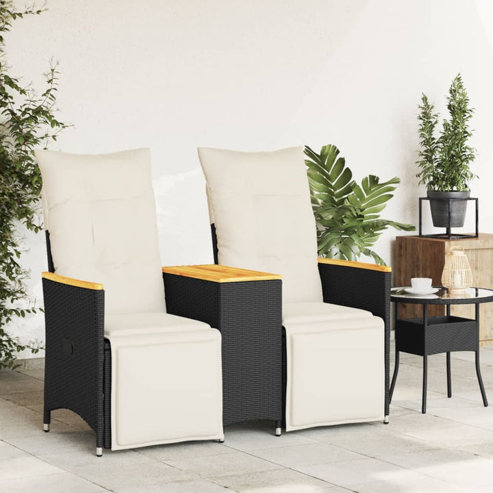 Gartensofa 2-Sitzer Verstellbar Mit Tisch Poly Rattan Schwarz