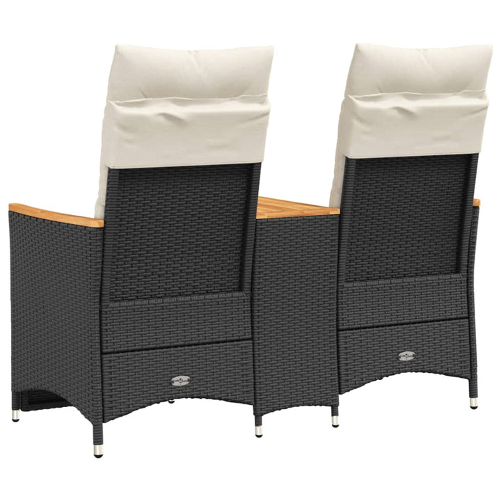 Gartensofa 2-Sitzer Verstellbar Mit Tisch Poly Rattan Schwarz