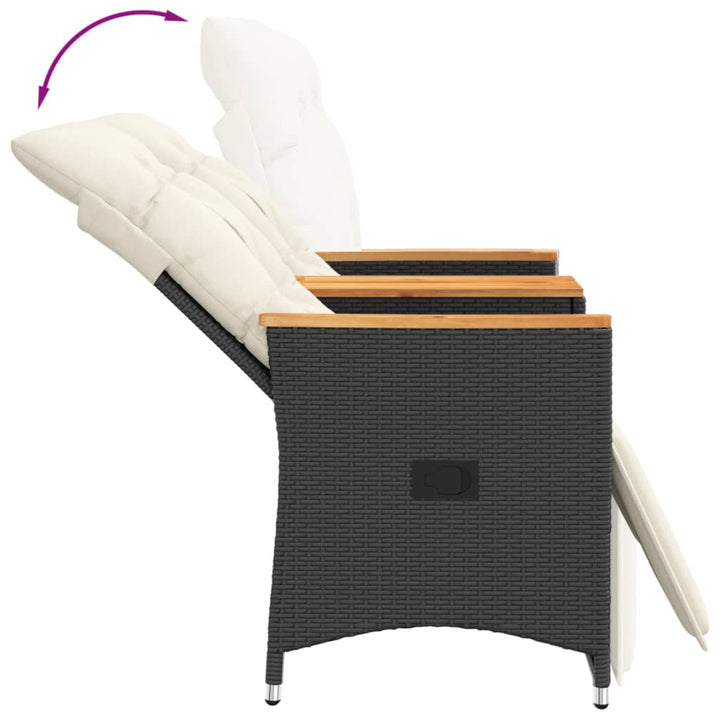 Gartensofa 2-Sitzer Verstellbar Mit Tisch Poly Rattan Schwarz