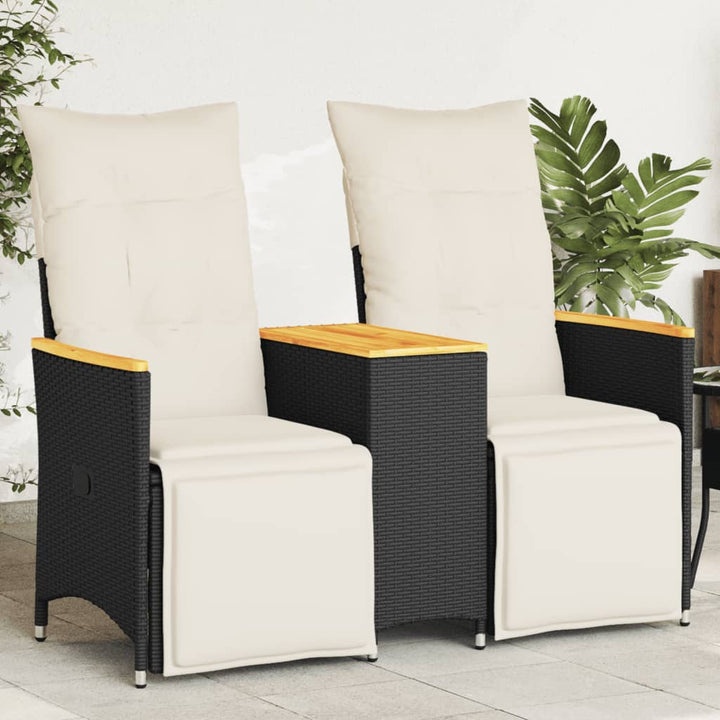 Gartensofa 2-Sitzer Verstellbar Mit Tisch Poly Rattan Schwarz