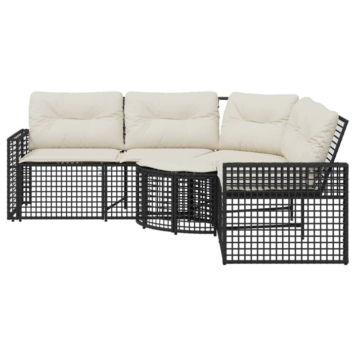 Gartensofa In L-Form Mit Kissen Und Fußbank Schwarz Poly Rattan