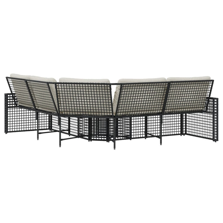 Gartensofa In L-Form Mit Kissen Und Fußbank Schwarz Poly Rattan