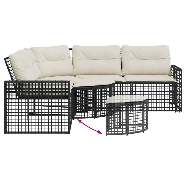 Gartensofa In L-Form Mit Kissen Und Fußbank Schwarz Poly Rattan