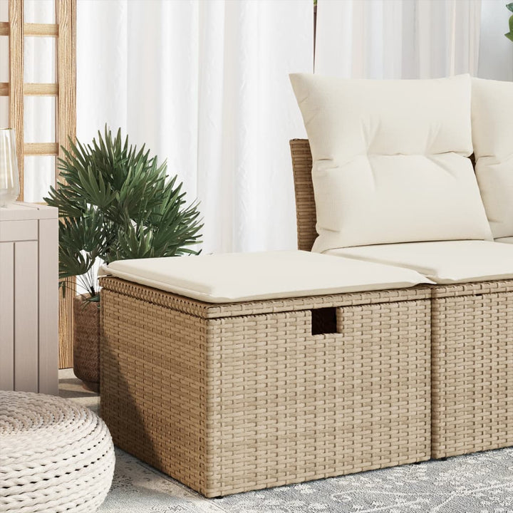 Gartenhocker Mit Kissen Beige 55X55X37 Cm Poly Rattan