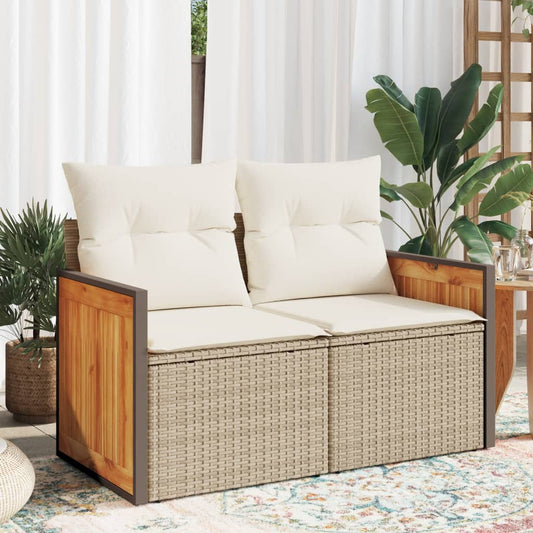 Gartensofa Mit Kissen 2-Sitzer Beige Poly Rattan