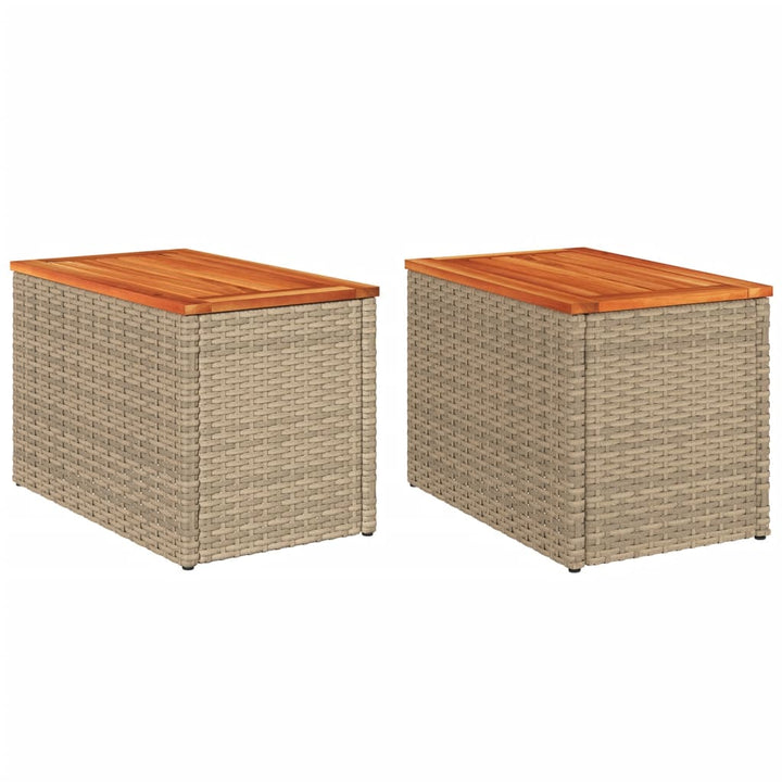 Garten-Beistelltische 2 Stk. 55X34X37 Cm Poly Rattan Holz