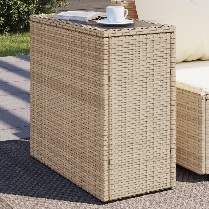 Garten-Beistelltisch Holzplatte 58X27,5X55 Cm Poly Rattan