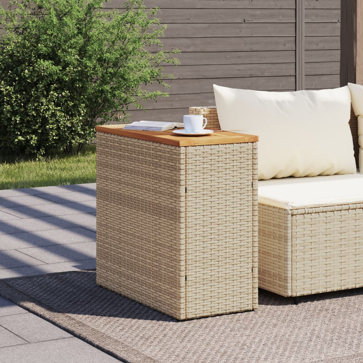 Garten-Beistelltisch Holzplatte 58X27,5X55 Cm Poly Rattan