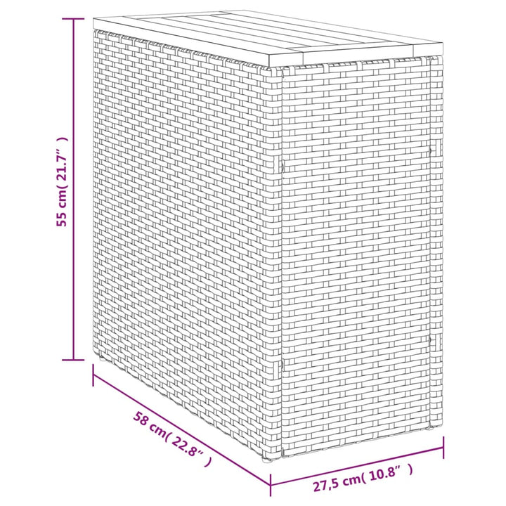 Garten-Beistelltisch Holzplatte 58X27,5X55 Cm Poly Rattan