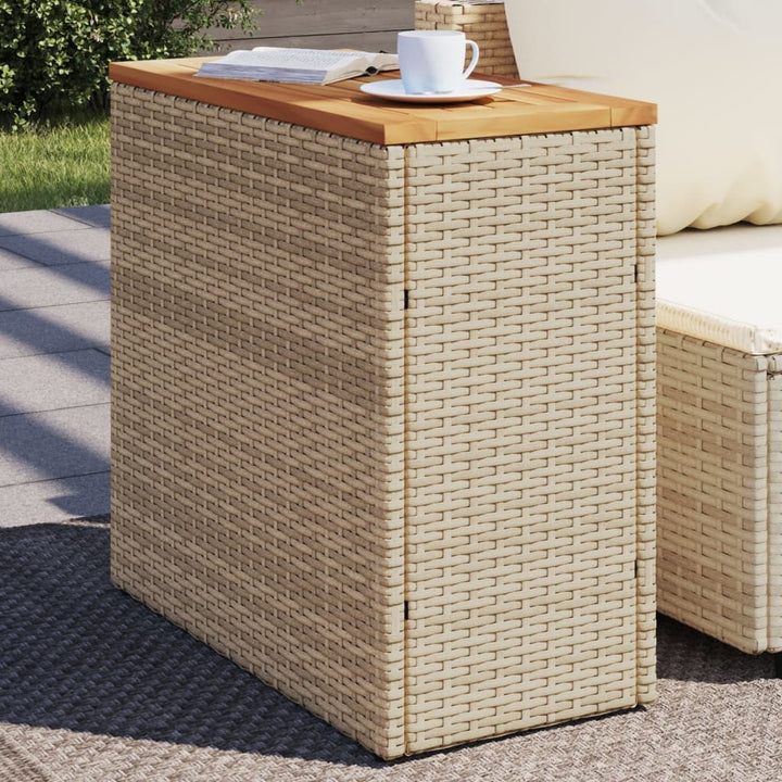 Garten-Beistelltisch Holzplatte 58X27,5X55 Cm Poly Rattan