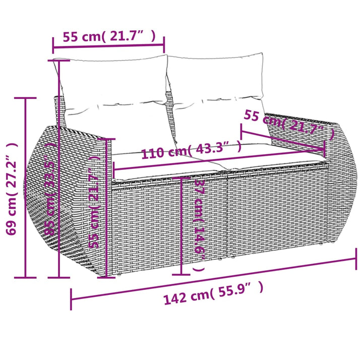 Gartensofa Mit Kissen 2-Sitzer Poly Rattan