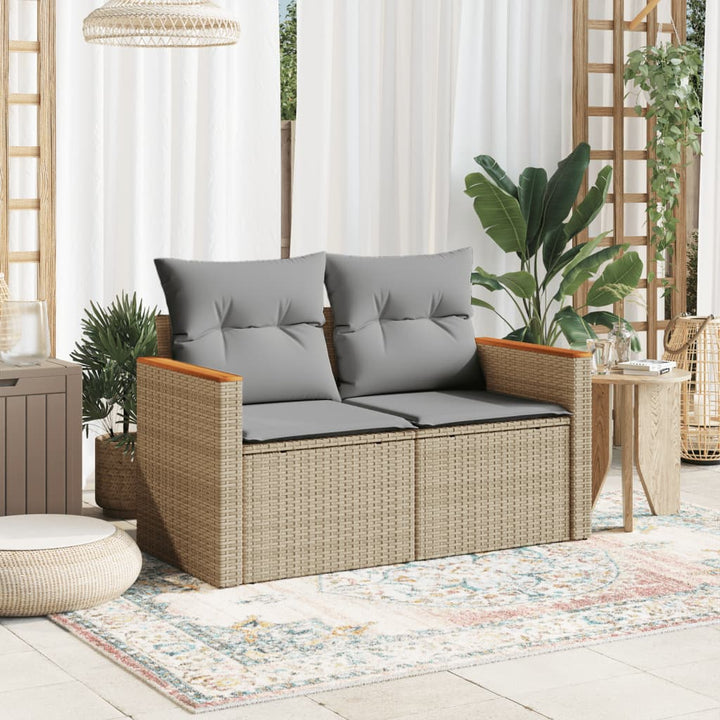 Gartensofa Mit Kissen 2-Sitzer Beige Poly Rattan