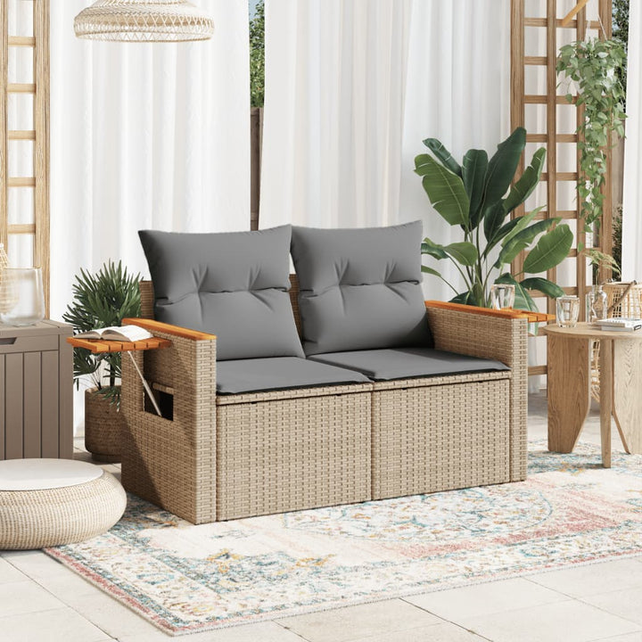 Gartensofa Mit Kissen 2-Sitzer Beige Poly Rattan