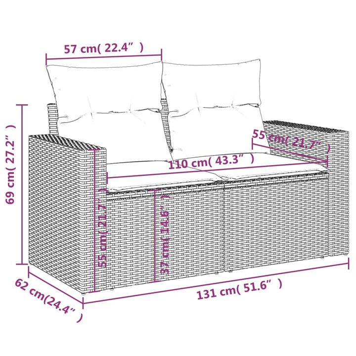 Gartensofa Mit Kissen 2-Sitzer Beige Poly Rattan