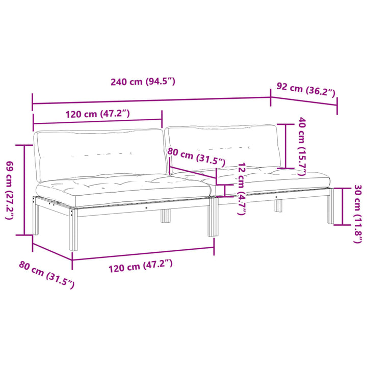 Garten-Mittelsofas Aus Paletten 2 Stk. Mit Kissen Akazienholz Grau